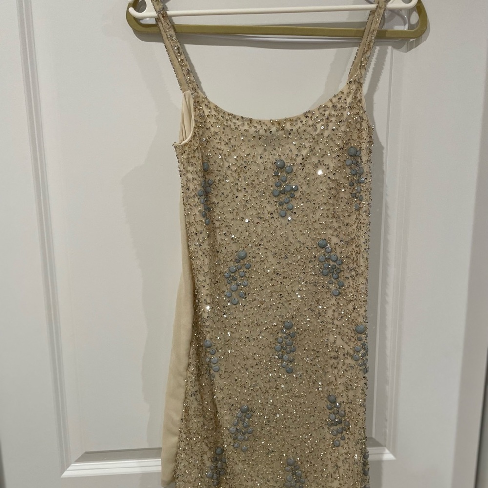 New-Zara Cream Sequin-Embellished Slip Dress